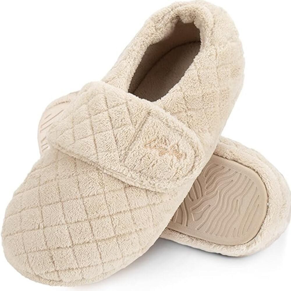 LazyStep Womens Nana Adjustable Slipper Beige Large 9/10 NWT